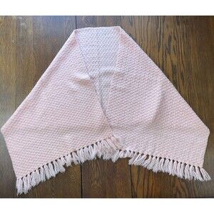 Vtg MCM Handmade Knitted Soft Shimmering Pink Shawl Scarf Wrap Granny Core Soft